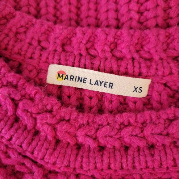 MARINE LAYER Pink Oversized Crewneck Chunky Knit Sweater Size XS Merino Wool - Picture 9 of 12